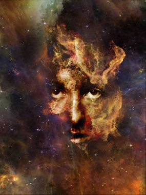 Sizin serisi Bulutsusu. Algı, hayal gücü, iç dünya ve insan aklının konusunda kadın portre ve boşluk bulutsu soyut tasarım yapılmış