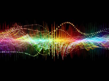 Dalga fonksiyonu serisi. Renkli sinüs titreşimler etkileşimi, ses ekolayzer, konu üzerinde öğeleri ışık ve fraktal müzik spektrum ve kuantum olasılık