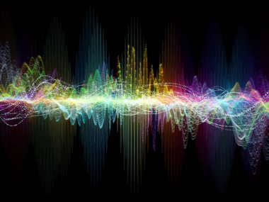 Dalga fonksiyonu serisi. Renkli sinüs titreşimler etkileşimi, ses ekolayzer, konu üzerinde öğeleri ışık ve fraktal müzik spektrum ve kuantum olasılık