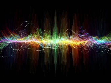 Dalga fonksiyonu serisi. Soyut renkli sinüs titreşimler, ışık ve ses ekolayzer, müzik konusunda fraktal öğeleri yapılmış tasarım spektrum ve kuantum olasılık