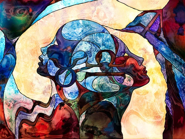 Stained Glass Forever Абстрактный Фон Человеческих Профилей Сиол Цветовых Узоров — стоковое фото