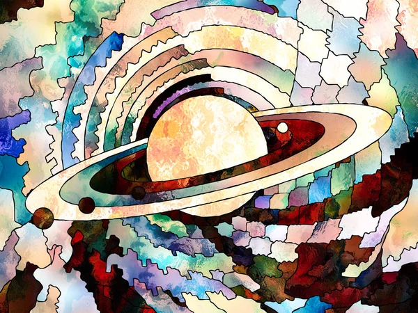 永遠にステンド グラス シリーズ 惑星の天文学 自然をテーマに色とりどりのモザイク パターンと実行 — ストック写真
