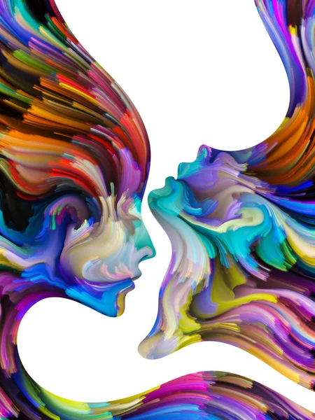 Χρώματα Μας Σειρά Αλληλεπίδραση Των Δύο Πολύχρωμα Ανθρώπινο Προφίλ Σχετικά — Φωτογραφία Αρχείου