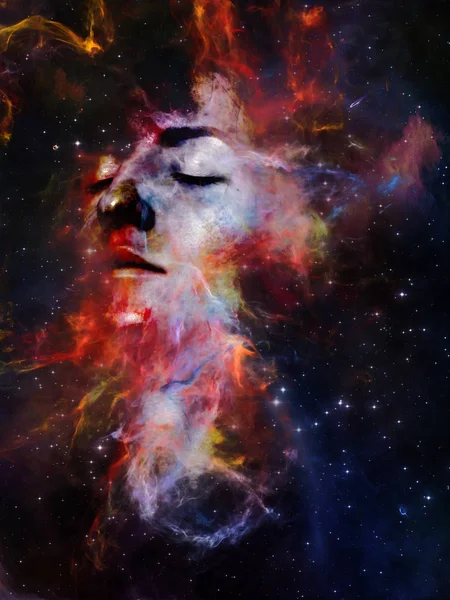 Will Universe Remember Us series. Background design of woman\'s face, nebula and stars on the subject of Universe, Nature, human mind and imagination