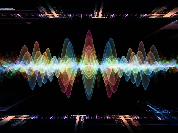 Wave Function series. Design composed of colored sine vibrations, light and fractal elements as a metaphor on the subject of sound equalizer, music spectrum and  quantum probability