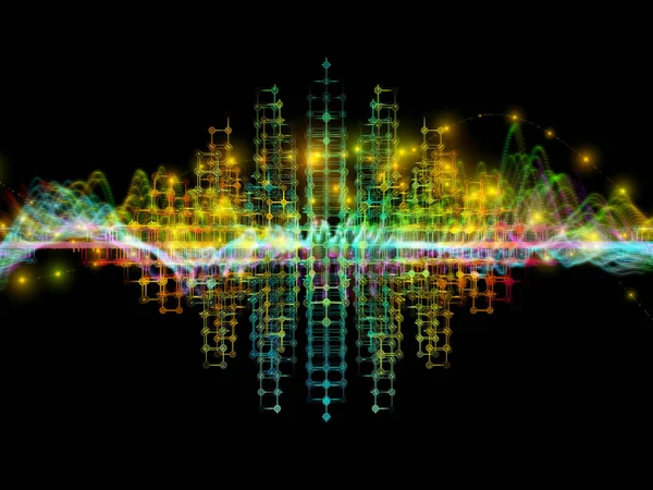 Wave Function series. Background design of colored sine vibrations, light and fractal elements on the subject of sound equalizer, music spectrum and  quantum probability