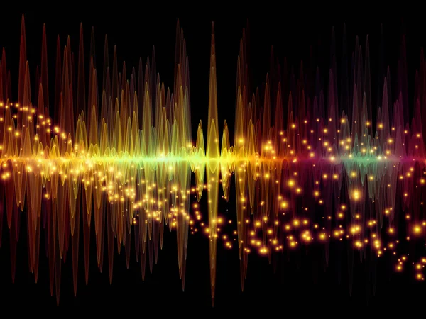 Wave Function series. Design composed of colored sine vibrations, light and fractal elements as a metaphor on the subject of sound equalizer, music spectrum and  quantum probability