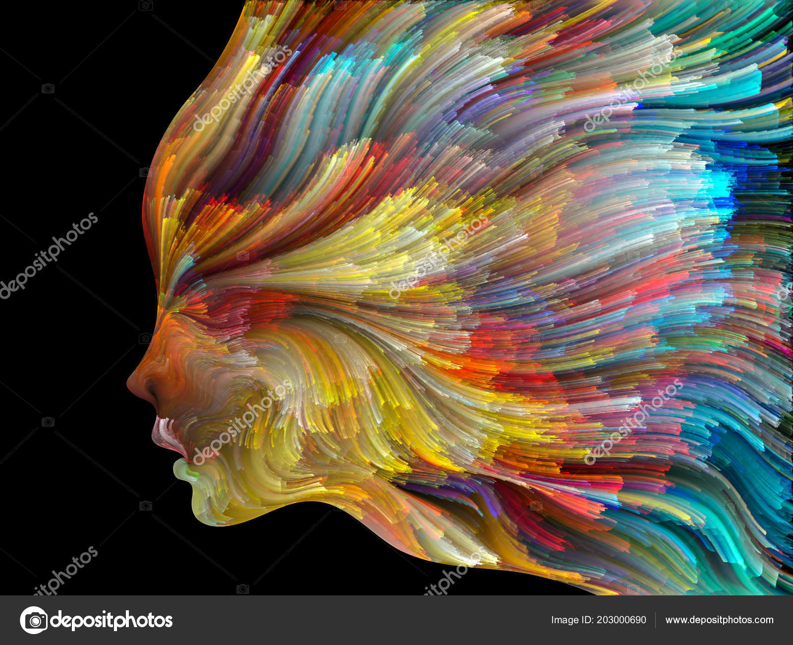 Face Color Series Interplay Human Profile Colorful Lines Moving Face Color Series Interplay Human Profile Colorful Lines Moving Paint Stock Photo