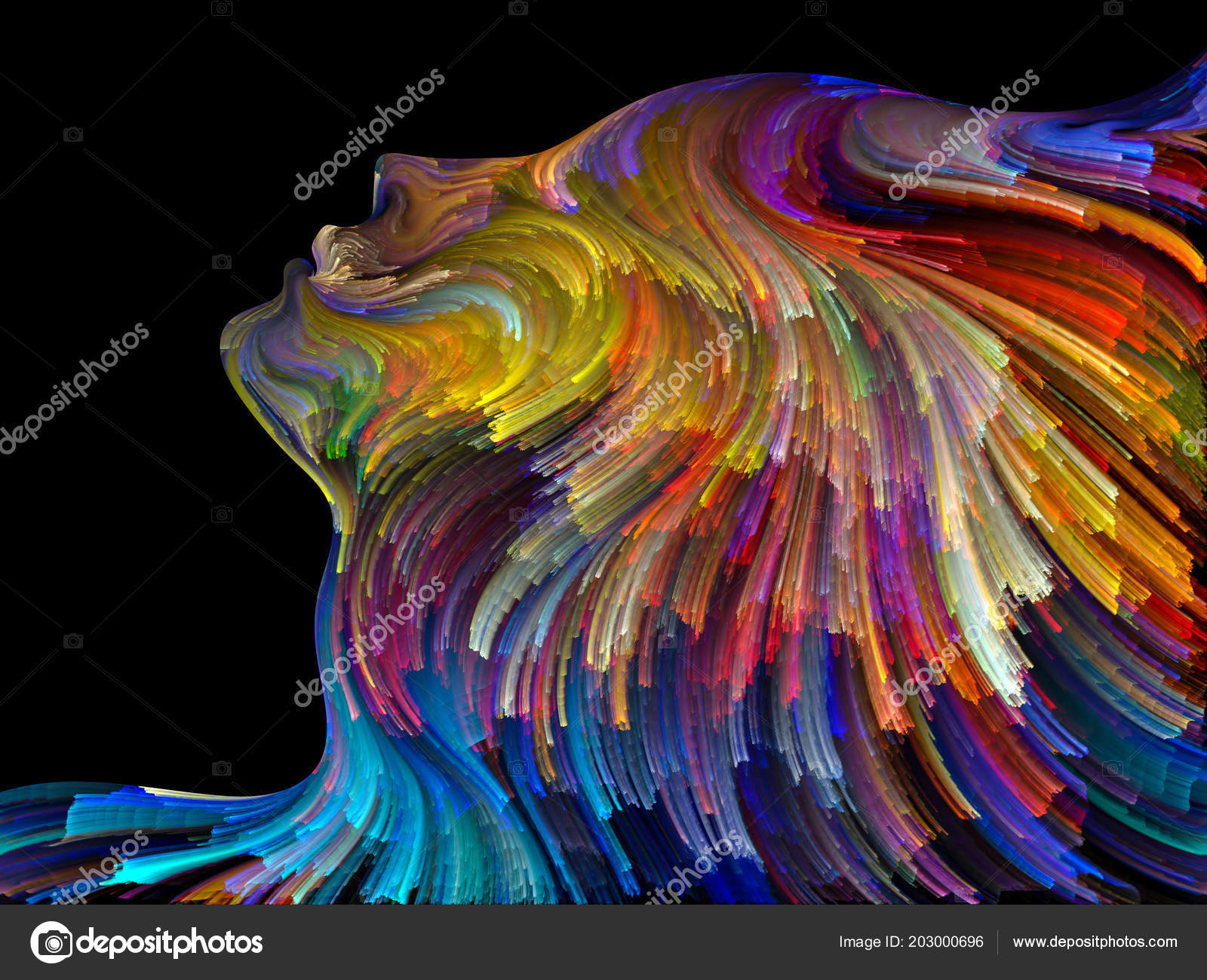 Face Color Series Interplay Human Profile Colorful Lines Moving Face Color Series Interplay Human Profile Colorful Lines Moving Paint Stock Photo