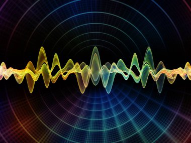 Dalga fonksiyonu serisi. Renkli sinüs titreşimler kompozisyon, ışık ve fraktal elemanları ses ekolayzer, mecazi ilişkisi ile müzik spektrum ve kuantum olasılık