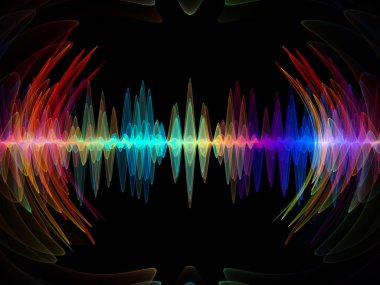 Dalga fonksiyonu serisi. Renkli sinüs titreşimler arka plan kompozisyon, ışık ve fraktal öğeleri ses ekolayzer, konu üzerinde müzik spektrum ve kuantum olasılık