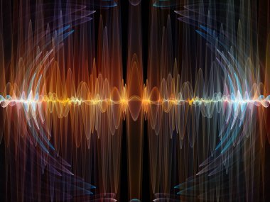 Dalga fonksiyonu serisi. Renkli sinüs titreşimler arka plan kompozisyon, ışık ve fraktal öğeleri ses ekolayzer, konu üzerinde müzik spektrum ve kuantum olasılık
