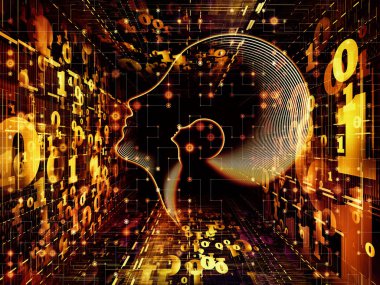 Adam ve numaraları serisi. Tasarım projeleri için fon olarak hizmet etmek için sembolik insan profili veya rakamdan yapılan bilim, bilgi teknoloji ve eğitim ile ilgili