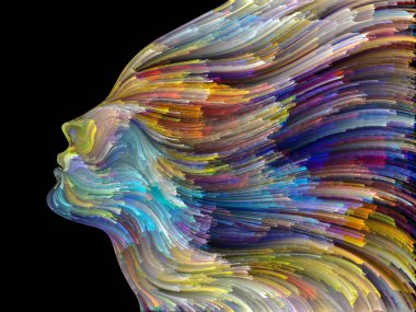 Yüz renk serisi. İnsan profili ve yaratıcılık, tasarım, iç dünya, içgüdü ve sanatsal ruh konusunda boya hareketli renkli çizgiler soyut tasarım yapılmış