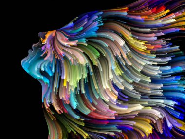 Yüz renk serisi. Tasarım insan profili ve boya bir metafor olarak yaratıcılık, tasarım, iç dünya, içgüdü ve sanatsal ruh konusunda hareketli renkli çizgiler oluşur