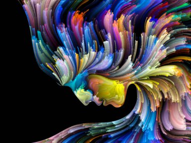 Yüz renk serisi. İnsan profili ve yaratıcılık, tasarım, iç dünya, içgüdü ve sanatsal ruhu boya mecazi ilişki ile hareketli renkli çizgiler bileşimi