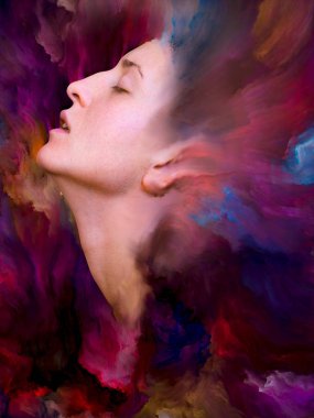 Dünya serisi. Duygular, duygular, iç dünya, yaratıcılık ve hayal gücü konularında bir metafor olarak kadın portresiyle birleştirilmiş bir tasarım.