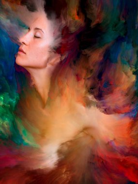 Onun Dünya serisi. Kadın portre bileşimi canlı boya için projeler üzerinde duygular, duygular, iç dünya, yaratıcılık ve hayal gücü ile erimiş