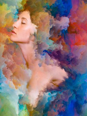 Dünya serisi. Duygular, duygular, iç dünya, yaratıcılık ve hayal gücü konularındaki tasarımınızı tamamlamak için kadın portresinin arka planı canlı boyayla kaynaşmış.