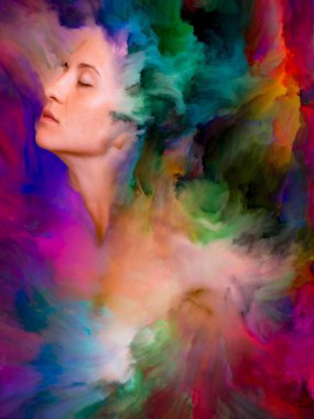 Dünya serisi. Duygular, duygular, iç dünya, yaratıcılık ve hayal gücü konularındaki tasarımınızı tamamlamak için kadın portresinin arka planı canlı boyayla kaynaşmış.