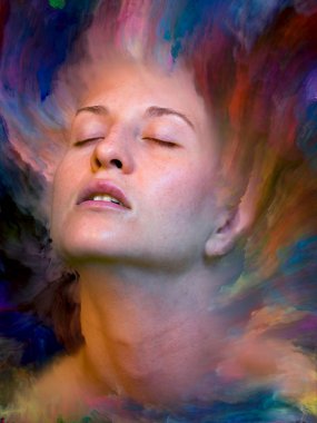 Dünya serisi. Duygular, duygular, iç dünya, yaratıcılık ve hayal gücü konularında kadın portresi ile birleştirilmiş yaratıcı bir düzenleme.