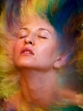 Dünya serisi. Duygular, duygular, iç dünya, yaratıcılık ve hayal gücü konularında kadın portresi ile birleştirilmiş yaratıcı bir düzenleme.