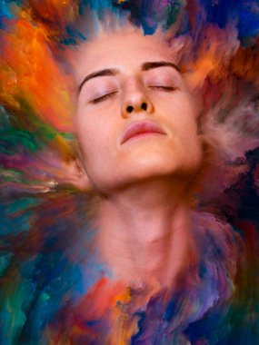 Dünya serisi. Duygular, duygular, iç dünya, yaratıcılık ve hayal gücü üzerine kadın portresinin bileşimi.