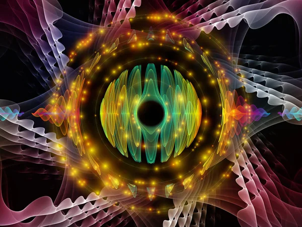 Dalga Fonksiyonu serisi. Ses eşitleyici, müzik spektrumu ve kuantum olasılığı üzerine renkli sinüs titreşimleri, ışık ve fraktal elementlerin arkaplanı