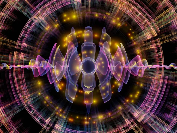 波函数系列 由彩色正弦振动 光和分形元素构成的艺术抽象 对主体声均衡器 音乐谱和量子概率进行了分析 — 图库照片
