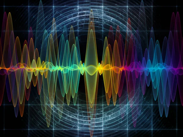 Serie Wave Function Fondo Compuesto Por Vibraciones Sinusoidales Colores Luz —  Fotos de Stock