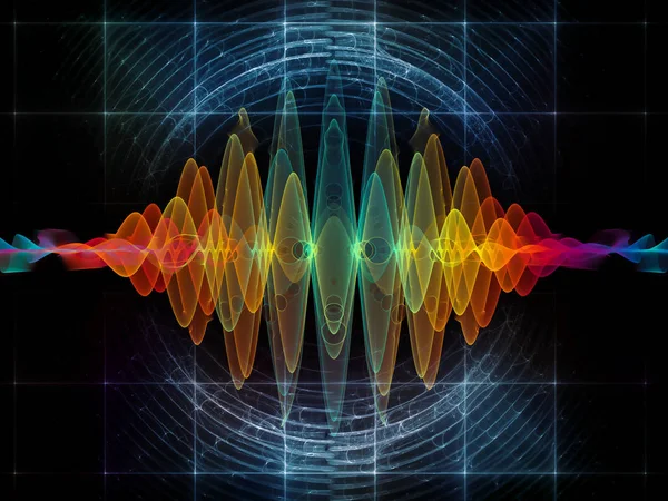 波動関数のシリーズ 背景から成る着色された正弦振動 音のイコライザーのプロジェクトで使用するフラクタルの要素の音楽のスペクトルと量子確率 — ストック写真