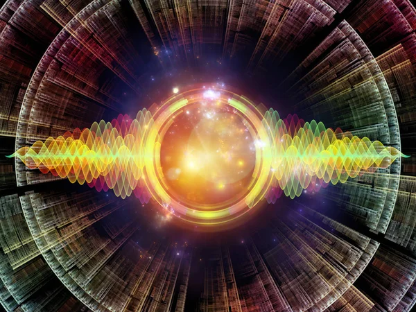 Dalga fonksiyonu serisi. Renkli sinüs titreşimler kompozisyon, ışık ve fraktal elemanları ses ekolayzer, mecazi ilişkisi ile müzik spektrum ve kuantum olasılık