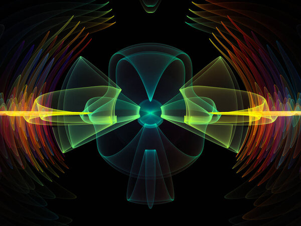 Wave Function series. Background composition of  colored sine vibrations, light and fractal elements on the subject of sound equalizer, music spectrum and  quantum probability
