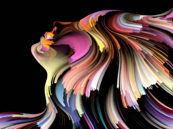 Renk serisinin yüzü. Yaratıcılık, tasarım, iç dünya, insan doğası ve sanatsal ruh projeleri için uygun bir zemin olarak insan profili ve renkli renkli boya çizgileri.