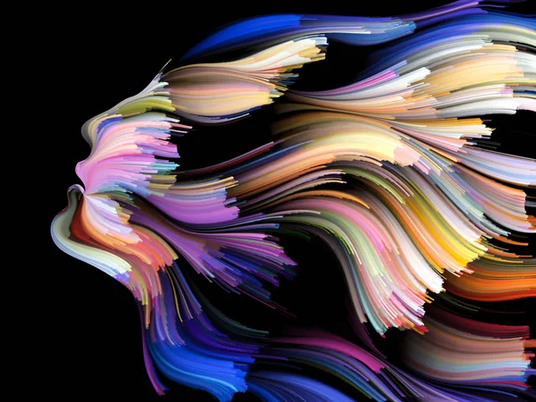 Yüz renk serisi. Zemin insan profili ve yaratıcılık, tasarım, iç dünya, içgüdü ve sanatsal ruh konusunda boya hareketli renkli çizgiler