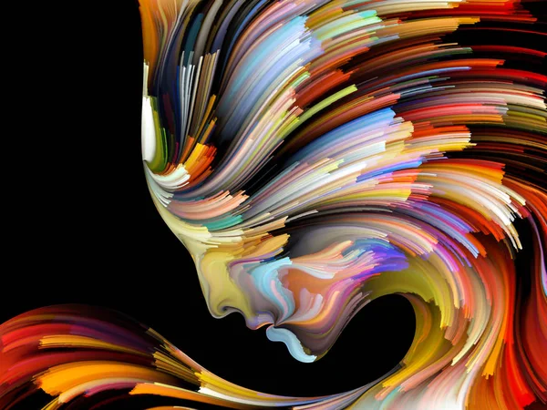 Face of Color series. Backdrop of human profile and colorful lines of moving paint on the subject of creativity, design, internal world, human nature and artistic soul