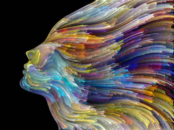 Yüz renk serisi. İnsan profili ve yaratıcılık, tasarım, iç dünya, içgüdü ve sanatsal ruh konusunda boya hareketli renkli çizgiler soyut tasarım yapılmış