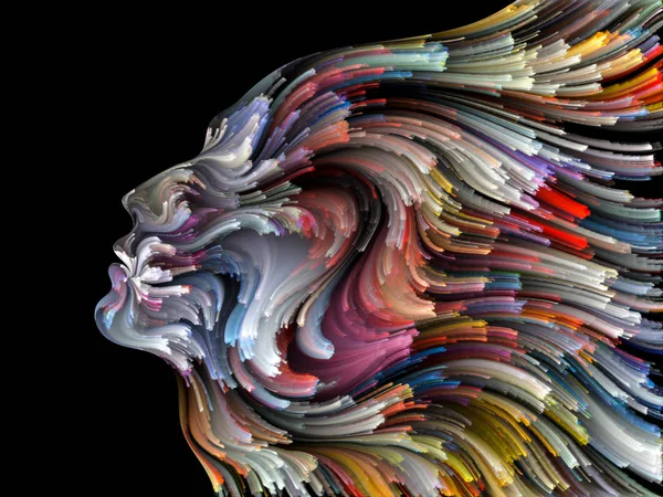 Yüz renk serisi. Arka plan tasarım insan profili ve yaratıcılık, tasarım, iç dünya, içgüdü ve sanatsal ruh konusunda boya hareketli renkli çizgiler