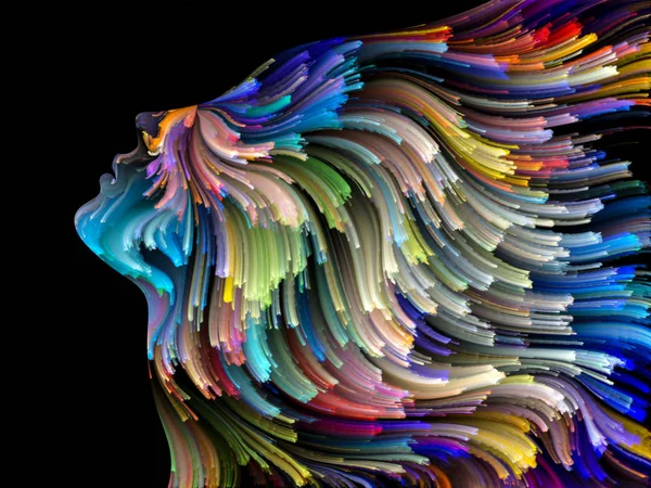 Yüz renk serisi. Tasarım insan profili ve boya bir metafor olarak yaratıcılık, tasarım, iç dünya, içgüdü ve sanatsal ruh konusunda hareketli renkli çizgiler oluşur