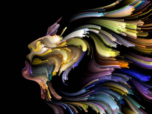 Yüz renk serisi. Arka plan tasarım insan profili ve yaratıcılık, tasarım, iç dünya, içgüdü ve sanatsal ruh konusunda boya hareketli renkli çizgiler