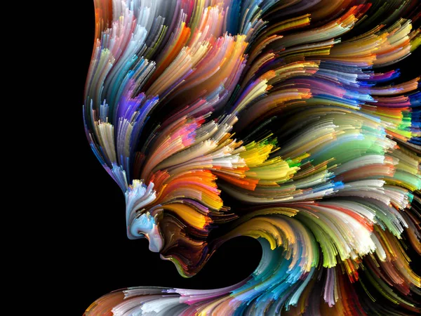 Yüz renk serisi. Sanatsal soyutlama insan profili ve konu yaratıcılık, tasarım, iç dünya, içgüdü ve sanatsal ruhu üzerinde boya hareketli renkli çizgiler oluşur