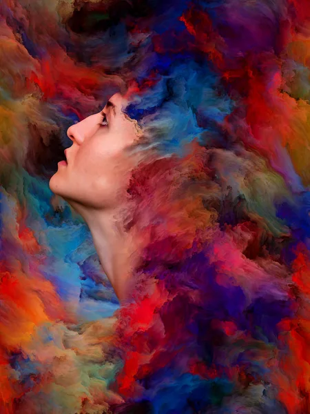 Série Mundo Mulher Composição Retrato Feminino Fundido Com Tinta Vibrante — Fotografia de Stock