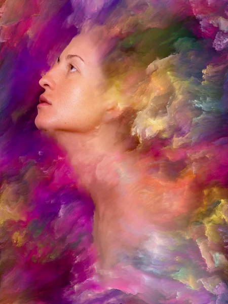 Woman\'s World series. Backdrop of  female portrait fused with vibrant paint to complement your design on the subject of feelings, emotions, inner world, creativity and imagination