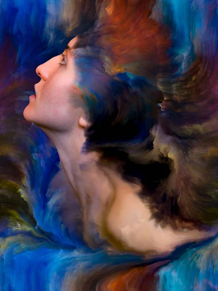 Série Interação Retrato Feminino Fundido Com Tinta Vibrante Sobre Tema — Fotografia de Stock