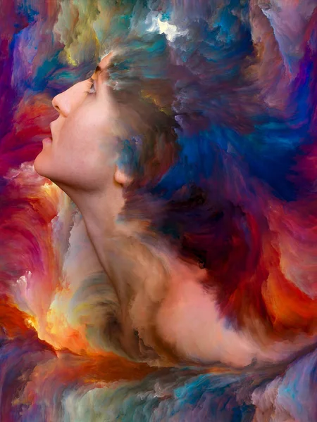 Series Interplay Female Portrait Fused Vibrant Paint Subject Feelings Emotions — Stock Photo, Image