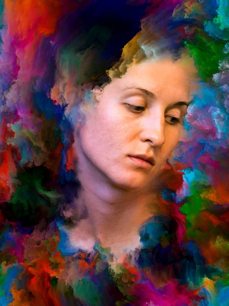 Série Arranjo Criativo Retrato Feminino Fundido Com Tinta Vibrante Para — Fotografia de Stock
