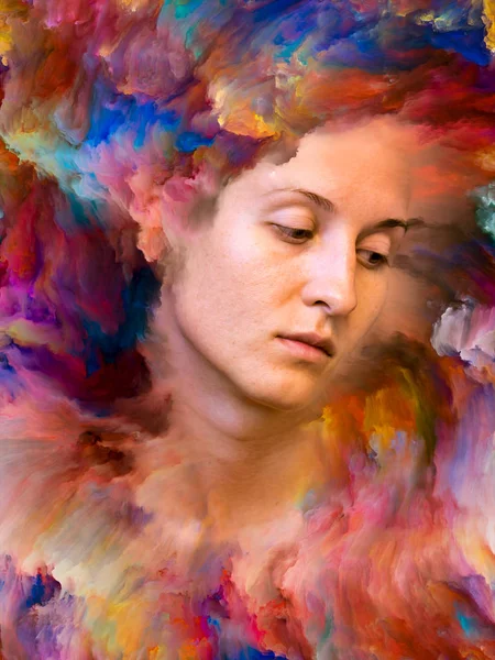 Série Composição Visualmente Agradável Retrato Feminino Fundido Com Tinta Vibrante — Fotografia de Stock