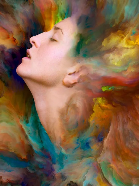 Her World Series Design Composed Female Portrait Fused Vibrant Paint — Stock Photo, Image