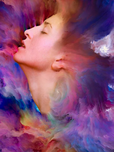 Dünya serisi. Duygular, duygular, iç dünya, yaratıcılık ve hayal gücü konularında bir metafor olarak kadın portresiyle birleştirilmiş bir tasarım.