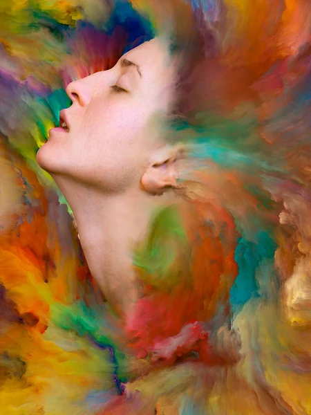 Serie Mundial Composición Retrato Femenino Fusionado Con Pintura Vibrante Adecuado — Foto de Stock